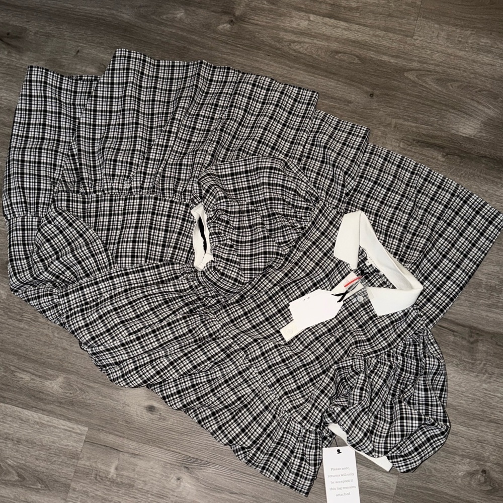 English Factory plaid A-line tiered midi dress - Picture 9 of 11